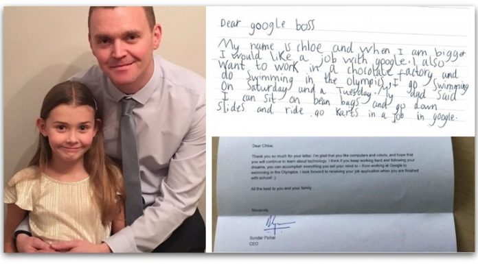 7-годишната Клои Бриџвотер побаралa работа во Google и добила инспиративно писмо лично од CEO