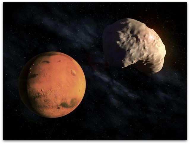 Арапска сонда ги разоткри мистериите на месечините на Mars, Deimos и Fobos.