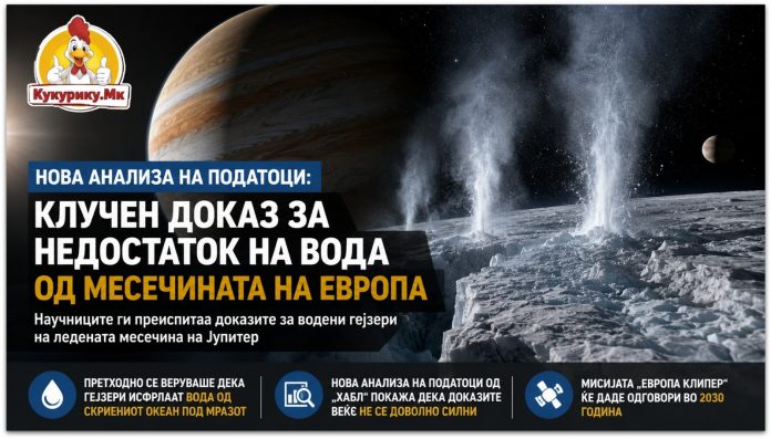 Новата анализа фрли сомнеж врз постоењето на водени гејзери на Европа